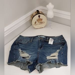 Torrid Medium Wash Vince D Fishnet High Rise Jean Shorts
